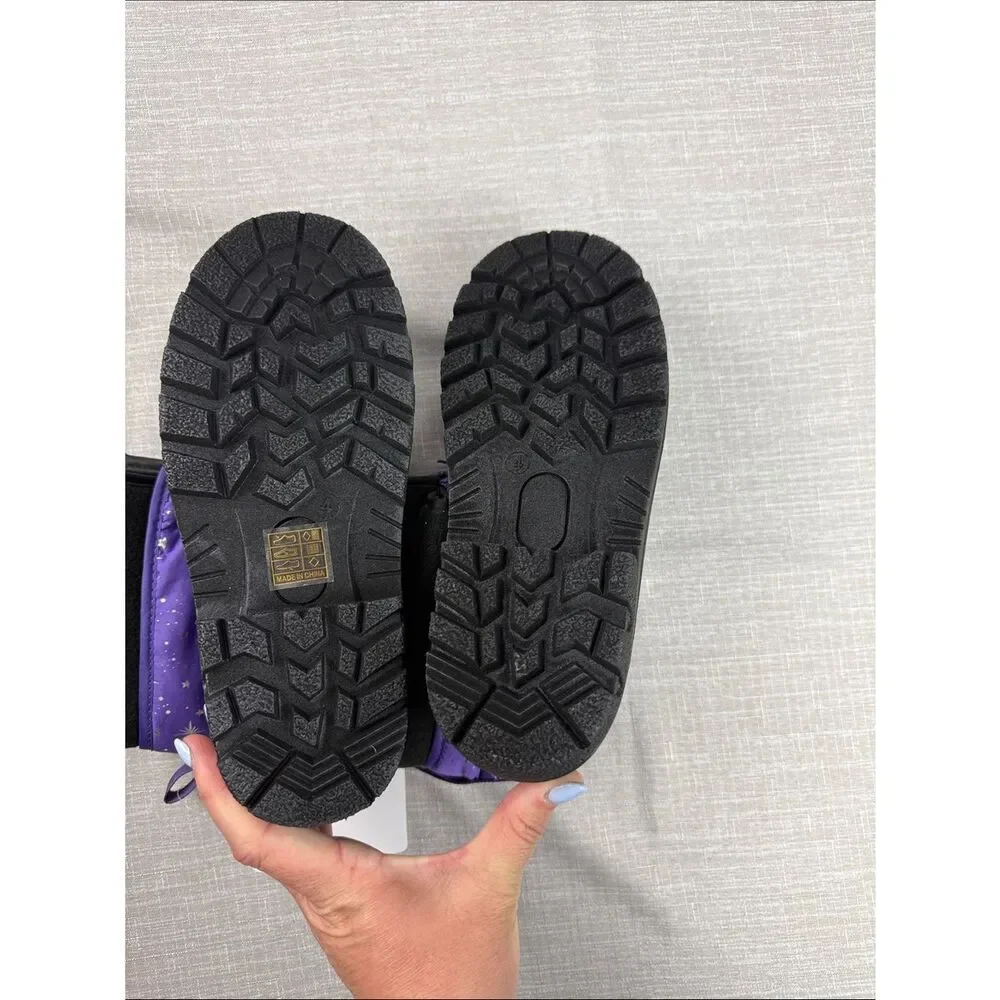 Dream Pairs Kids Waterproof Snow Boots Purple with Stars Kids Size 4